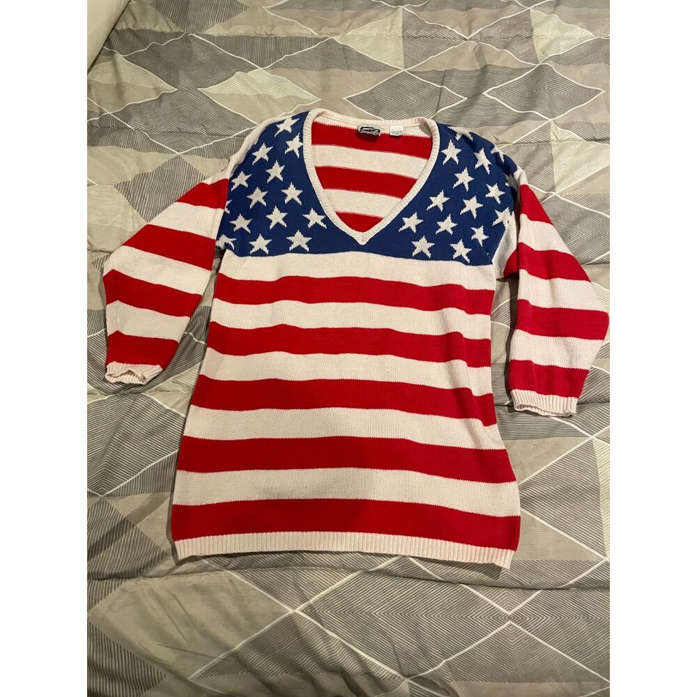 Vintage Pony Club American Flag Sweater Women’s M Cotton Made in USA